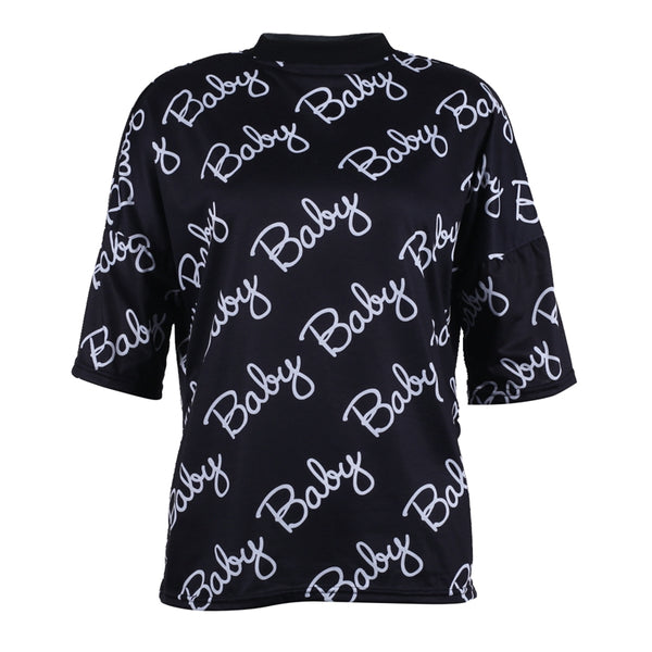 Summer New Women Casual Short Sleeve Loose Letter Print Graphic Tee Tops